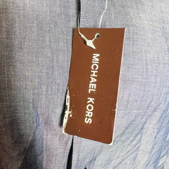 NWT Michael Kors Button Up Shirt Mens MEDIUM Classic Chambray Indigo Long Sleeve - Picture 4 of 6